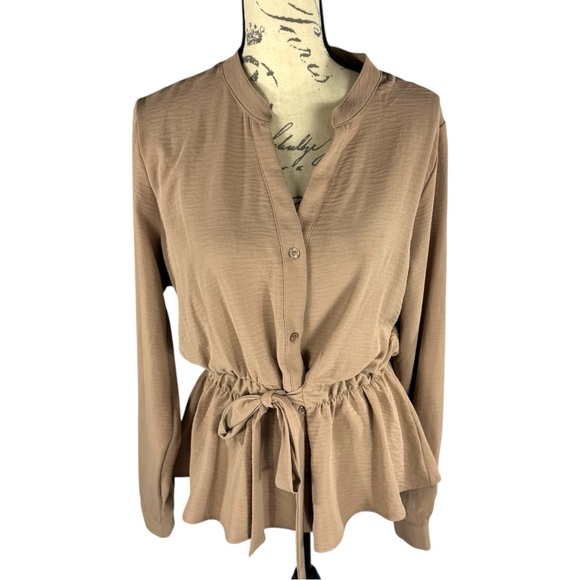 NWT Fashion Nova Waist No Time Long Sleeve Blouse Taupe - Picture 4 of 13